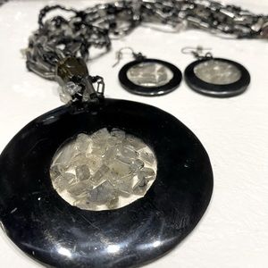 New 2 pc Blk/slv/Grey Clear Quartz Neck/Ear Set- SALE